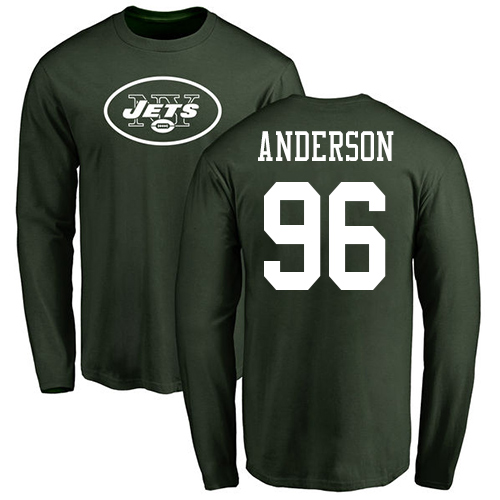 New York Jets Men Green Henry Anderson Name and Number Logo NFL Football #96 Long Sleeve T Shirt
